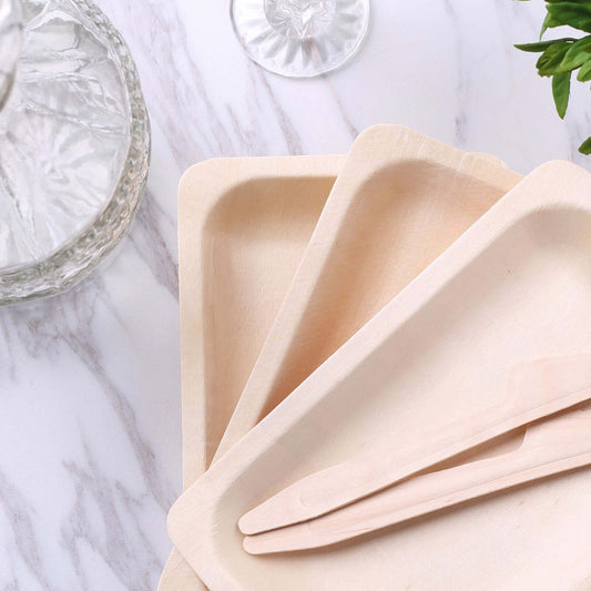 25 - Pack Birchwood 5"x8" Rectangle Dessert Serving Plates - Natural Eco Friendly Wooden Disposable Plates for Farmhouse - Style Events, Parties & Gatherings - NestOCart