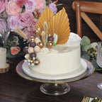 25 - Pack Cake Toppers Gold Boho Style Palm Leaf and Flower Ball Design - Coffee Ball Cake Decoration Set Assorted - Bell Racket Store