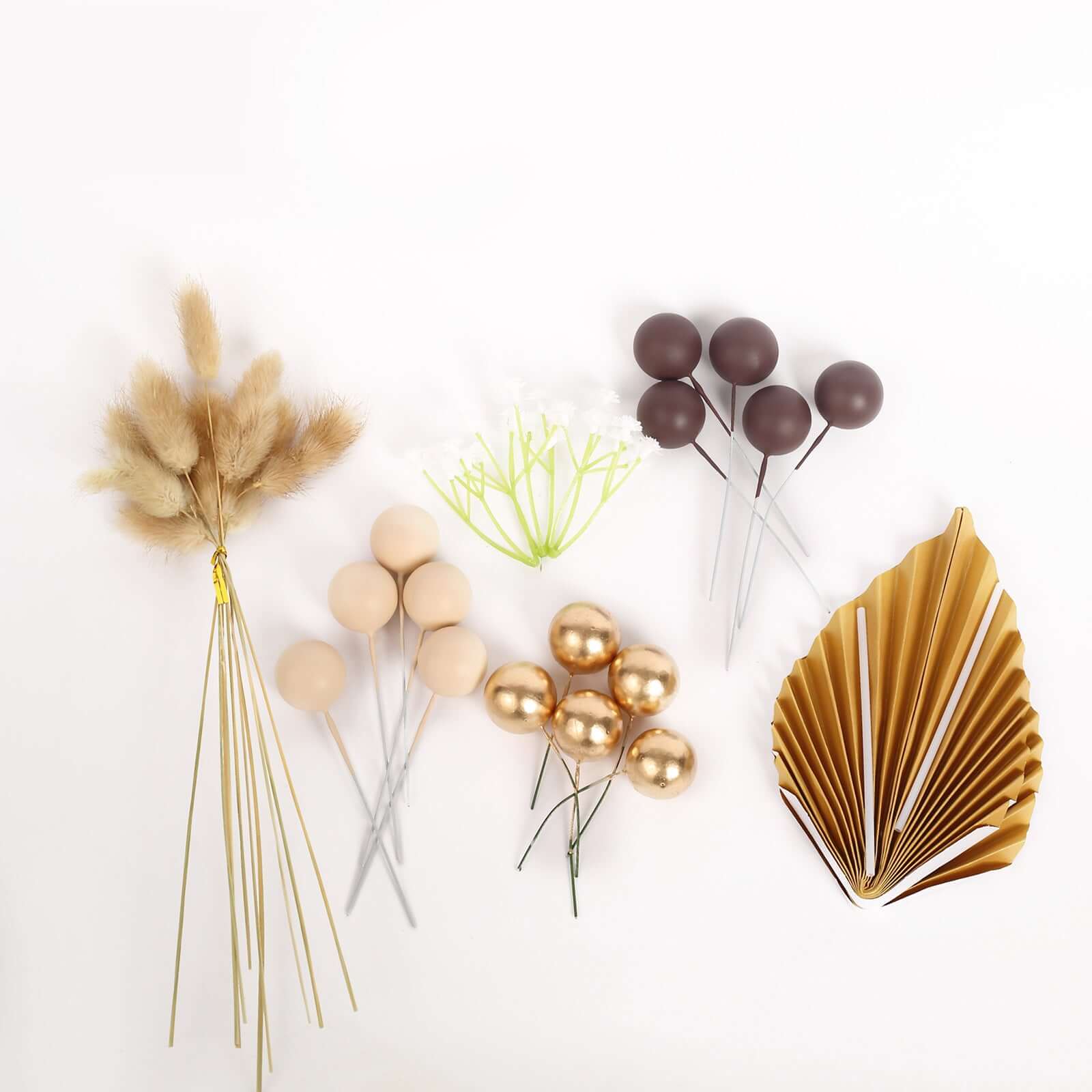 25 - Pack Cake Toppers Gold Boho Style Palm Leaf and Flower Ball Design - Coffee Ball Cake Decoration Set Assorted - Bell Racket Store