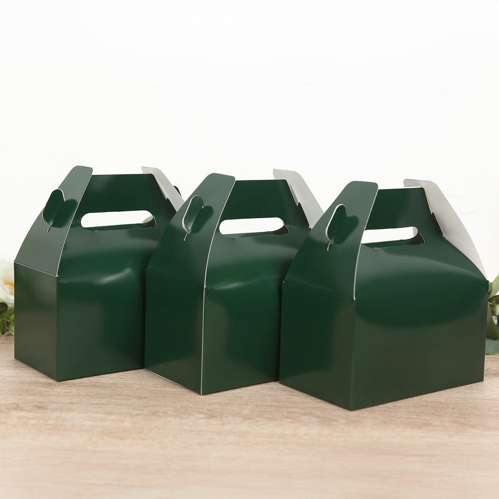 25 Pack Candy Gift Tote Gable Boxes, Hunter Emerald Green Party Favor Treat Boxes - 6"x3.5"x7" - Bell Racket Store