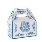 25 Pack Candy Gift Tote Gable Boxes in White Royal Blue Damask Floral Pattern, Party Favor Treat Boxes - 6"x3.5"x7" - Bell Racket Store