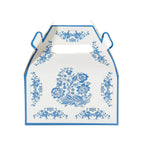 25 Pack Candy Gift Tote Gable Boxes in White Royal Blue Damask Floral Pattern, Party Favor Treat Boxes - 6"x3.5"x7" - Bell Racket Store