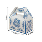 25 Pack Candy Gift Tote Gable Boxes in White Royal Blue Damask Floral Pattern, Party Favor Treat Boxes - 6"x3.5"x7" - Bell Racket Store