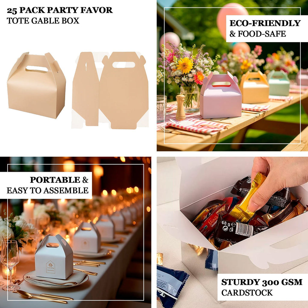 25 Pack Candy Gift Tote Gable Boxes, Matte Black Party Favor Treat Boxes - 6"x3.5"x7" - Bell Racket Store