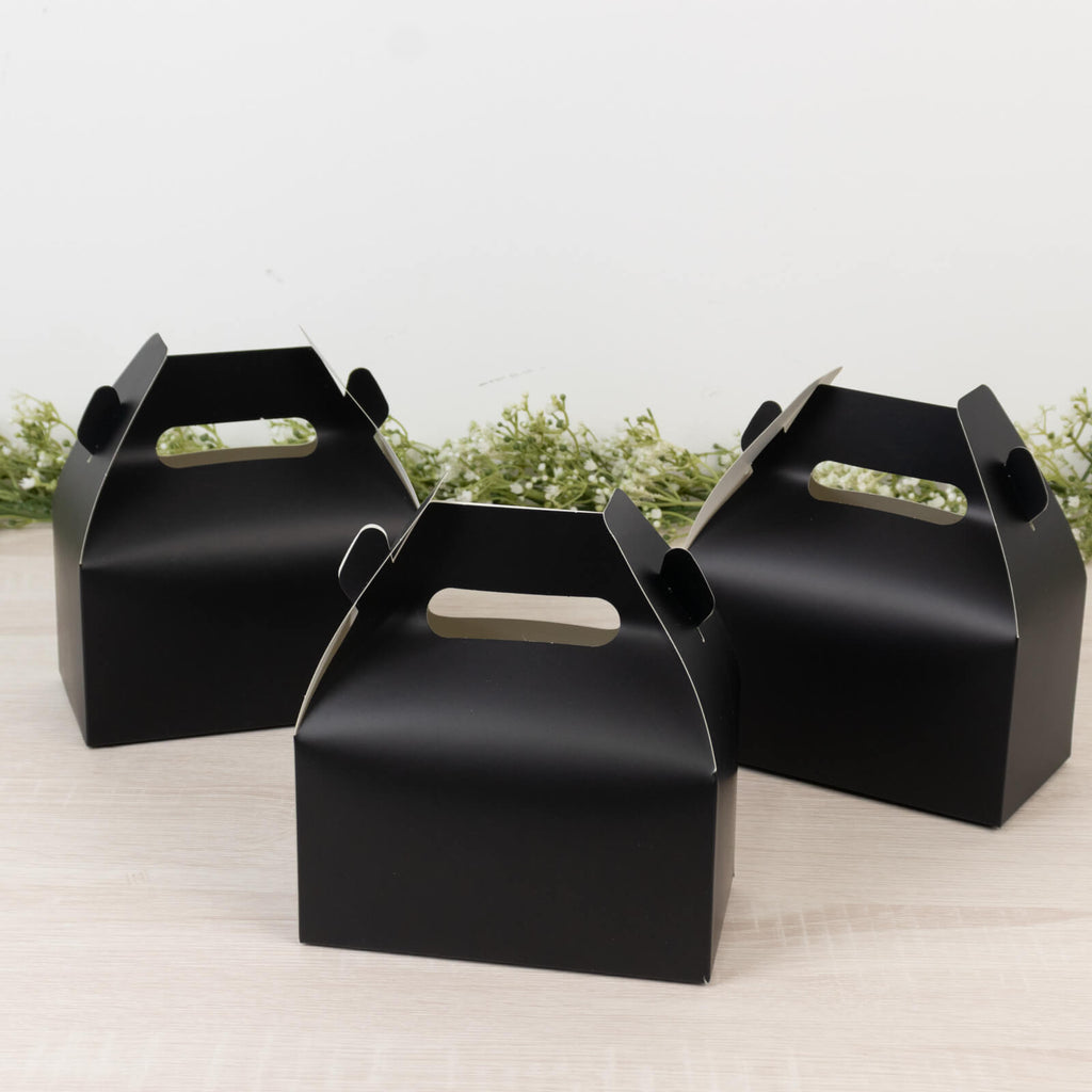 25 Pack Candy Gift Tote Gable Boxes, Matte Black Party Favor Treat Boxes - 6"x3.5"x7" - Bell Racket Store