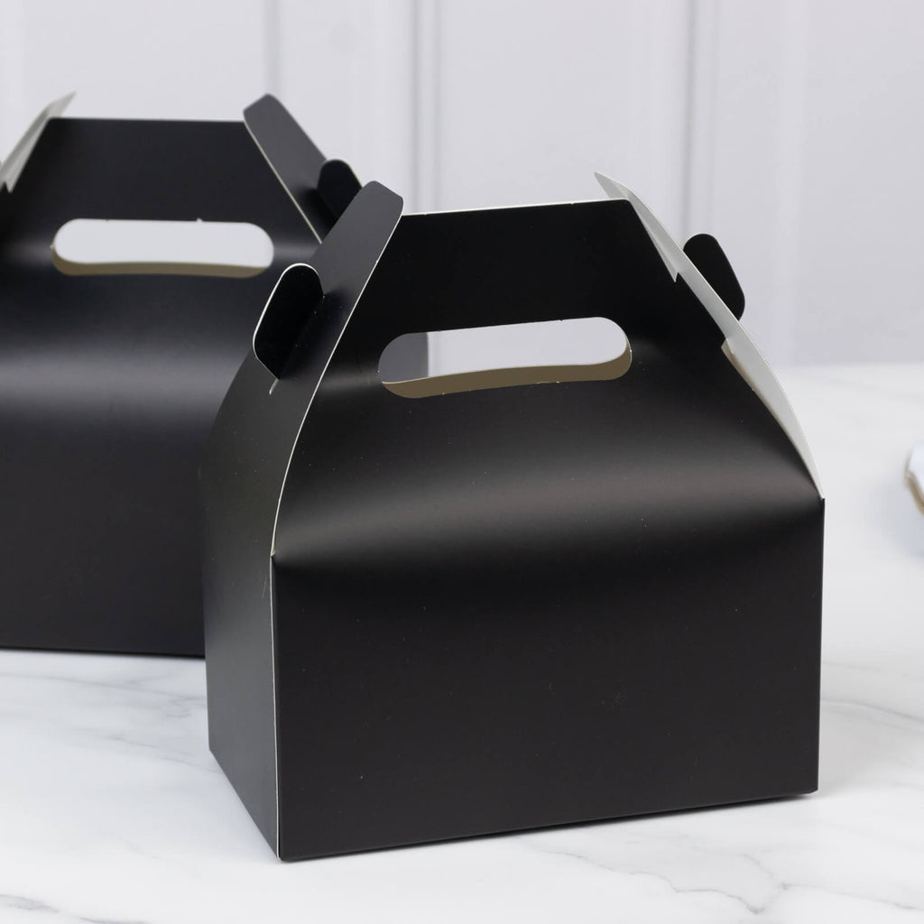 25 Pack Candy Gift Tote Gable Boxes, Matte Black Party Favor Treat Boxes - 6"x3.5"x7" - Bell Racket Store