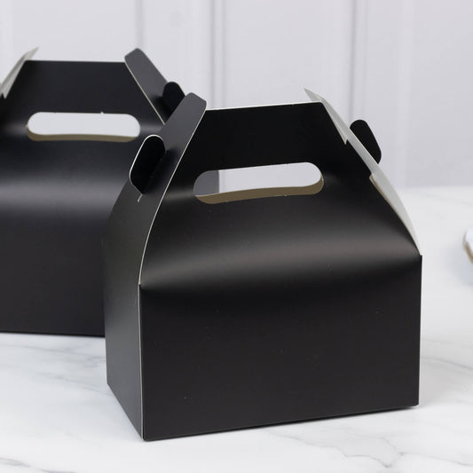 25 Pack Candy Gift Tote Gable Boxes, Matte Black Party Favor Treat Boxes - 6"x3.5"x7" - Bell Racket Store