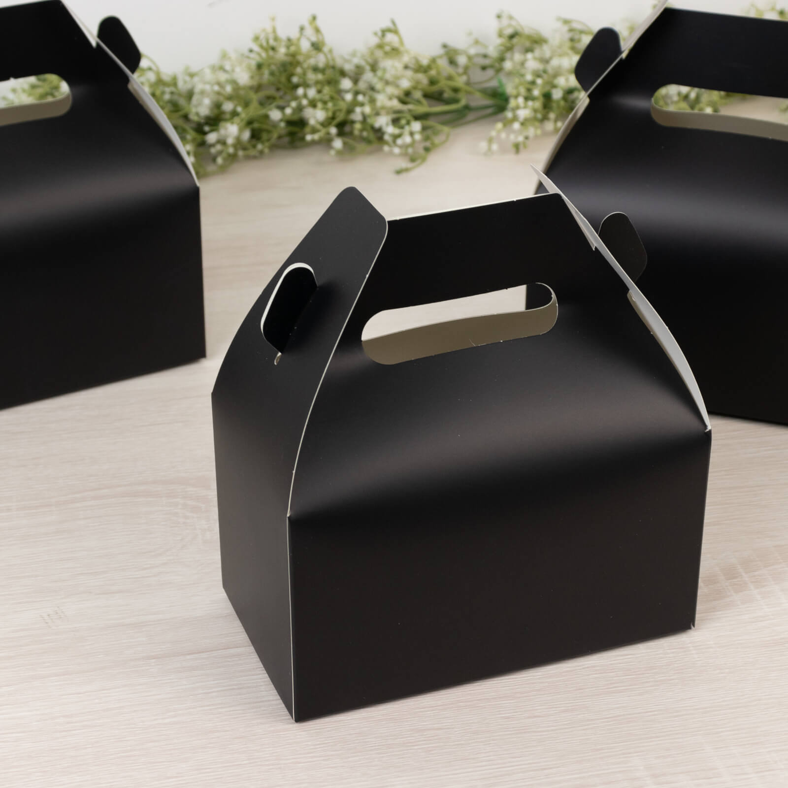 25 Pack Candy Gift Tote Gable Boxes, Matte Black Party Favor Treat Boxes - 6"x3.5"x7" - Bell Racket Store