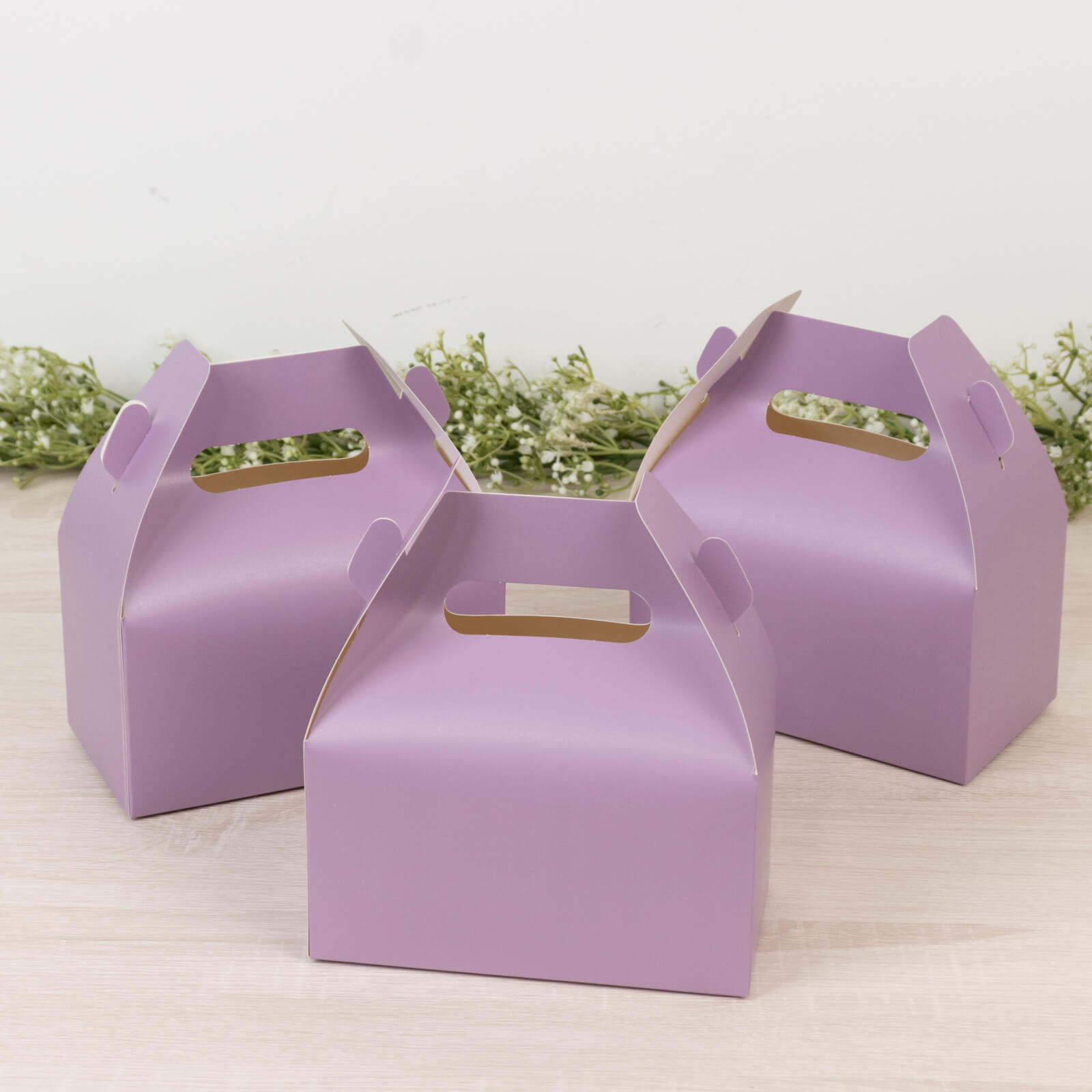 25 Pack Candy Gift Tote Gable Boxes, Matte Lavender Lilac Party Favor Treat Boxes - 6"x3.5"x7" - Bell Racket Store