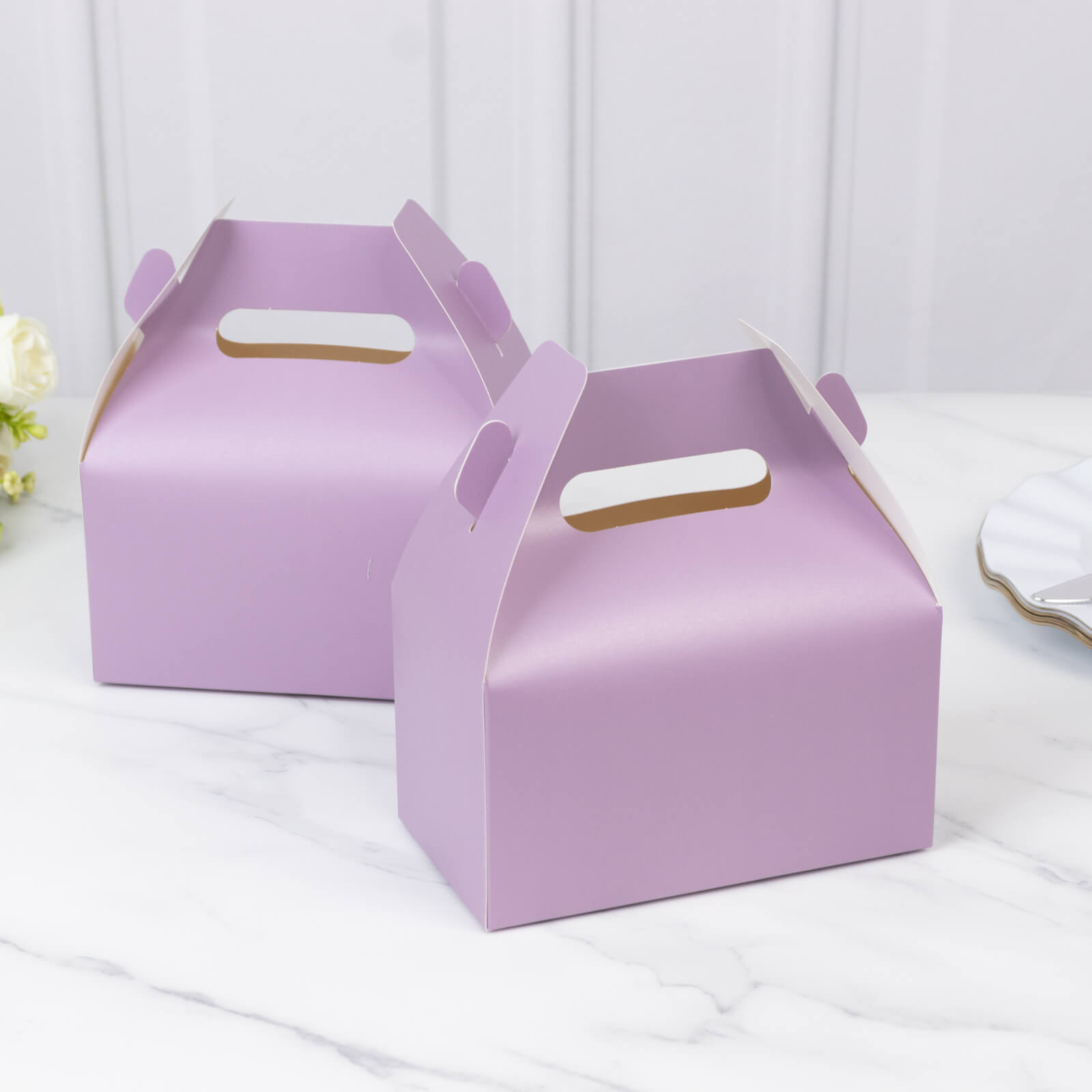 25 Pack Candy Gift Tote Gable Boxes, Matte Lavender Lilac Party Favor Treat Boxes - 6"x3.5"x7" - Bell Racket Store