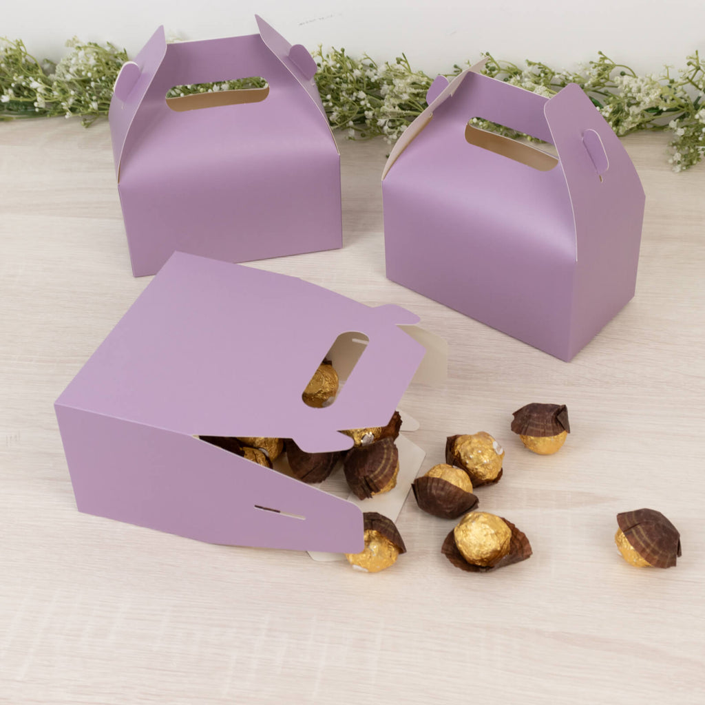 25 Pack Candy Gift Tote Gable Boxes, Matte Lavender Lilac Party Favor Treat Boxes - 6"x3.5"x7" - Bell Racket Store