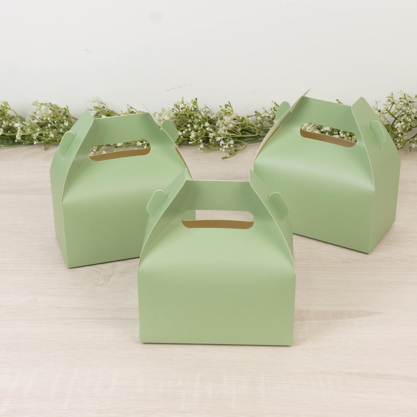 25 Pack Candy Gift Tote Gable Boxes, Matte Sage Green Party Favor Treat Boxes - 6"x3.5"x7" - Bell Racket Store