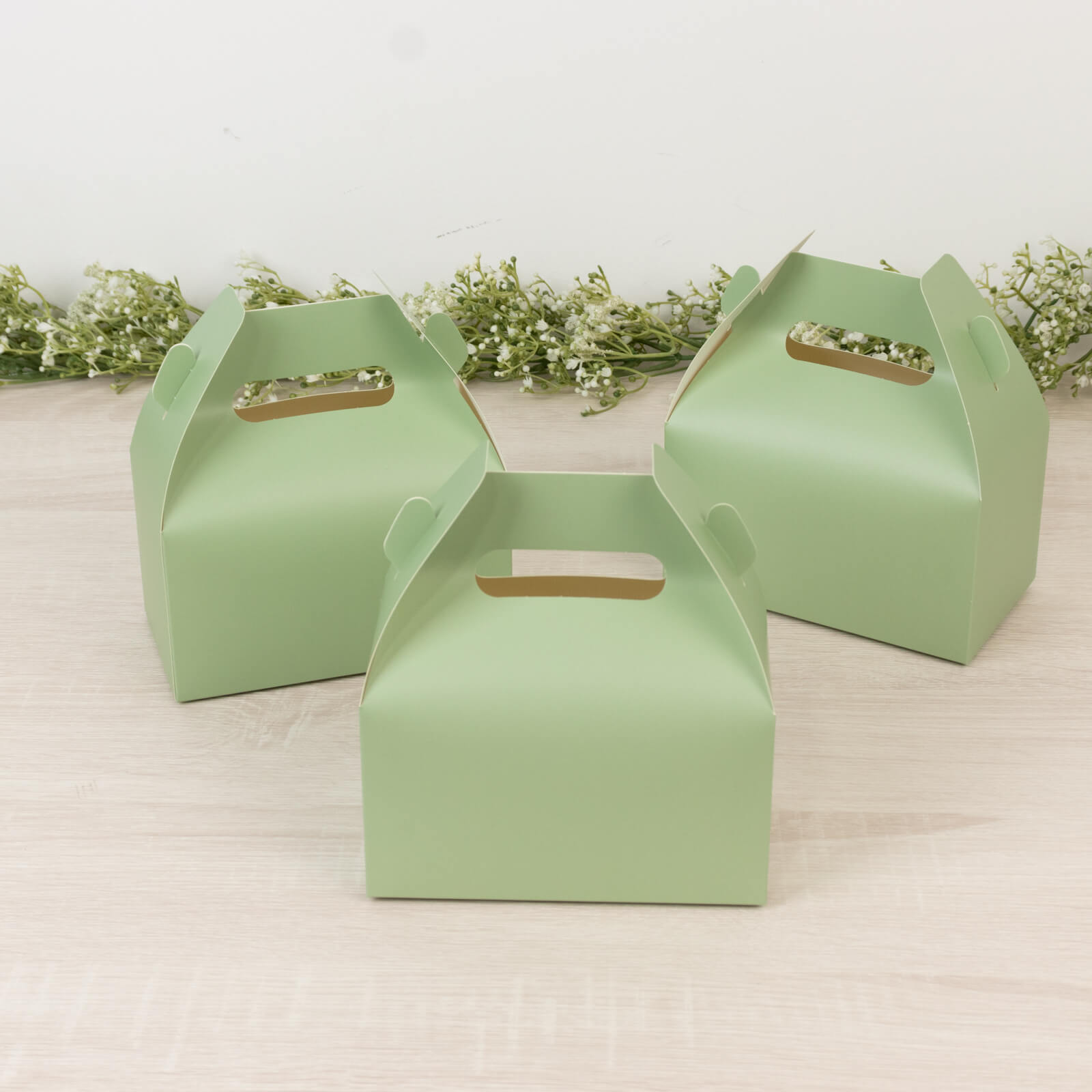 25 Pack Candy Gift Tote Gable Boxes, Matte Sage Green Party Favor Treat Boxes - 6"x3.5"x7" - Bell Racket Store