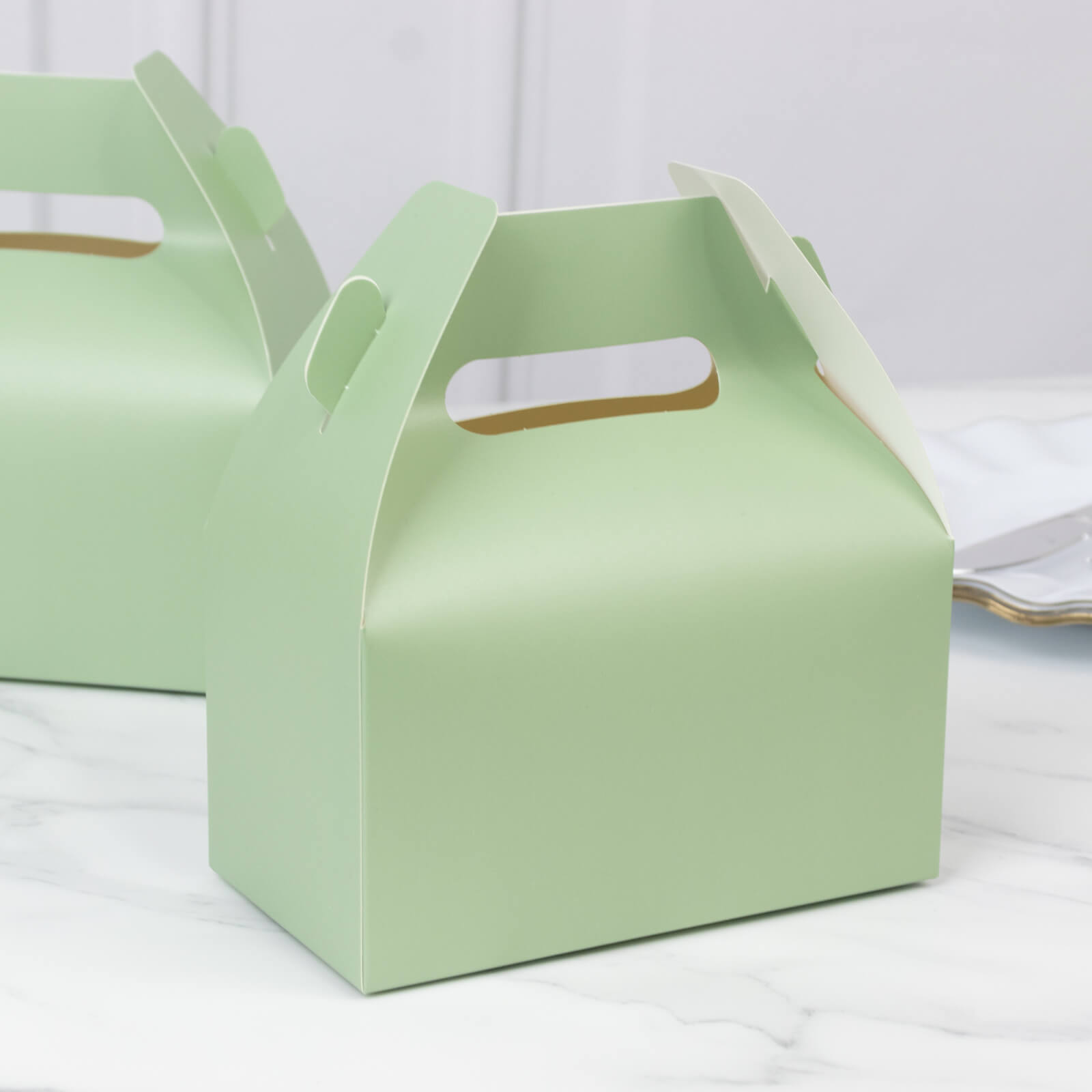 25 Pack Candy Gift Tote Gable Boxes, Matte Sage Green Party Favor Treat Boxes - 6"x3.5"x7" - Bell Racket Store