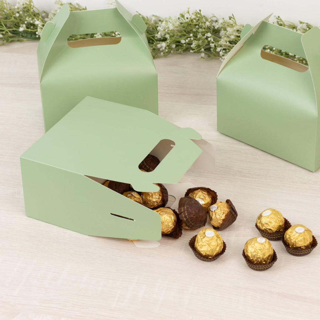 25 Pack Candy Gift Tote Gable Boxes, Matte Sage Green Party Favor Treat Boxes - 6"x3.5"x7" - Bell Racket Store