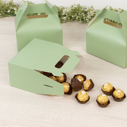 25 Pack Candy Gift Tote Gable Boxes, Matte Sage Green Party Favor Treat Boxes - 6"x3.5"x7" - Bell Racket Store