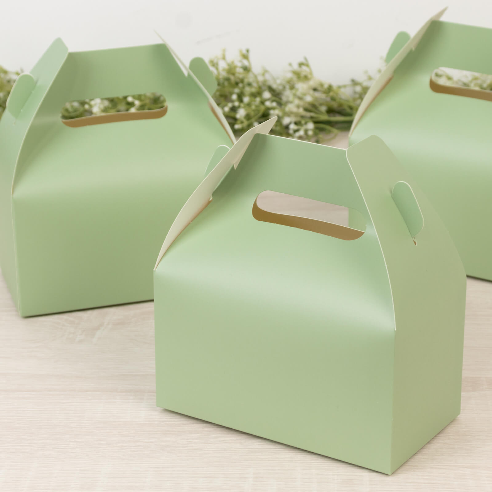 25 Pack Candy Gift Tote Gable Boxes, Matte Sage Green Party Favor Treat Boxes - 6"x3.5"x7" - Bell Racket Store