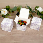 25 Pack Candy Treat Favor Boxes in French Toile Pattern - Matte Lavender and White Party Gift Boxes, Cardstock Paper - 3"x3" - Bell Racket Store