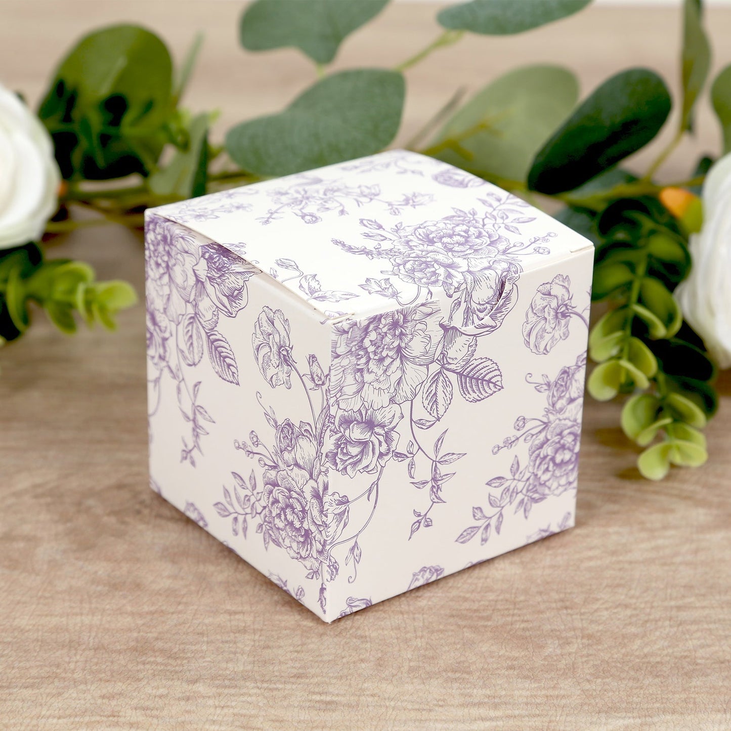 25 Pack Candy Treat Favor Boxes in French Toile Pattern - Matte Lavender and White Party Gift Boxes, Cardstock Paper - 3"x3" - Bell Racket Store
