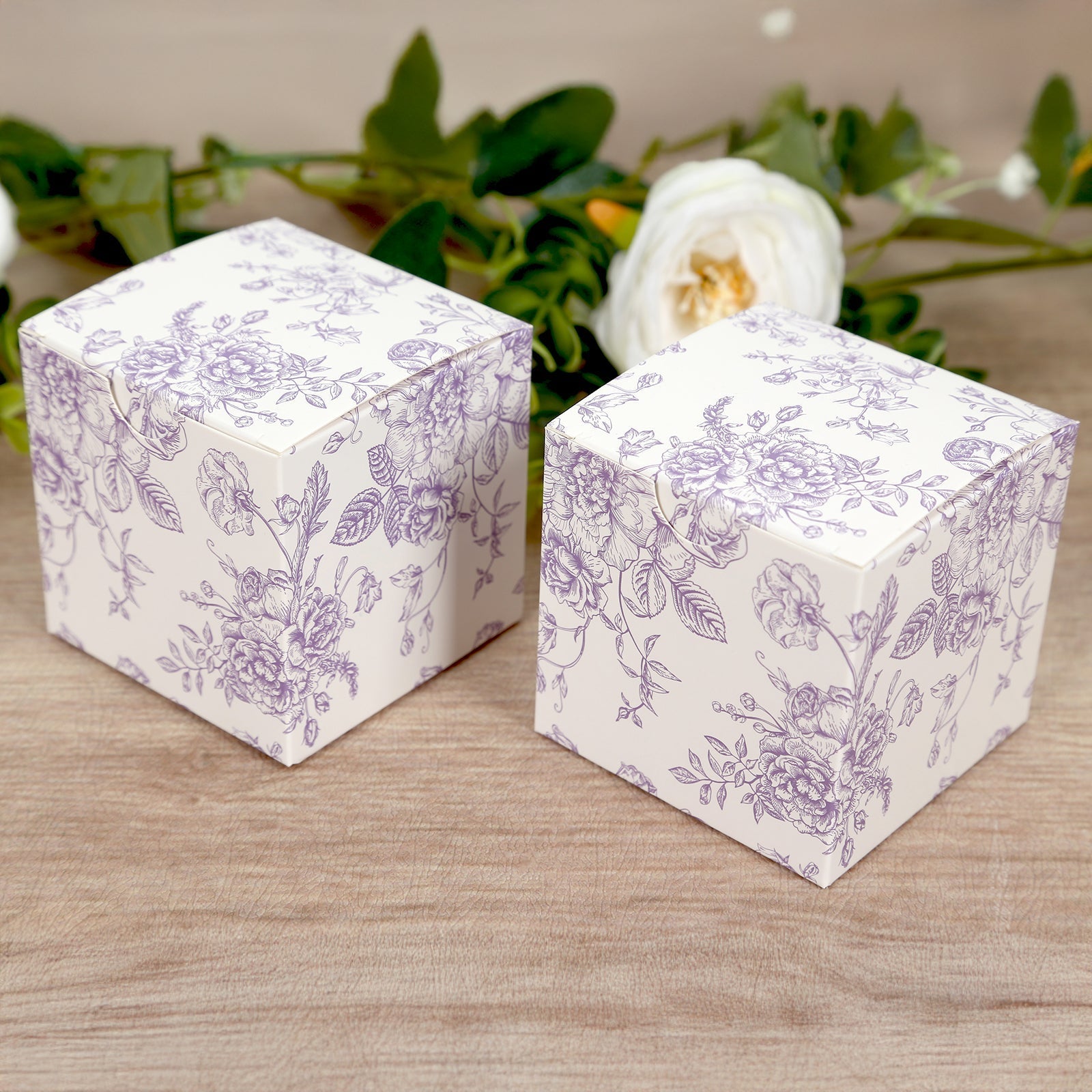 25 Pack Candy Treat Favor Boxes in French Toile Pattern - Matte Lavender and White Party Gift Boxes, Cardstock Paper - 3"x3" - Bell Racket Store