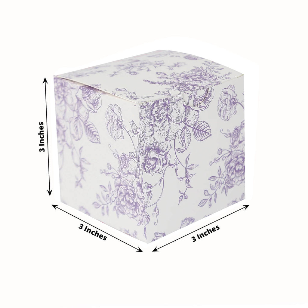 25 Pack Candy Treat Favor Boxes in French Toile Pattern - Matte Lavender and White Party Gift Boxes, Cardstock Paper - 3"x3" - Bell Racket Store