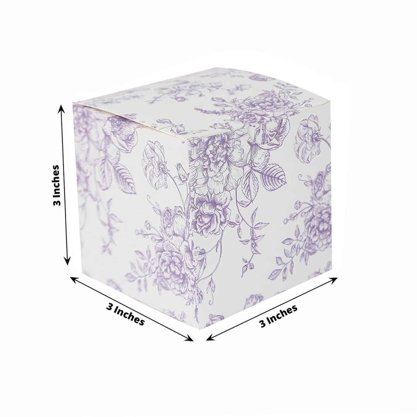 25 Pack Candy Treat Favor Boxes in French Toile Pattern - Matte Lavender and White Party Gift Boxes, Cardstock Paper - 3"x3" - Bell Racket Store