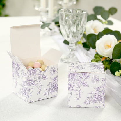 25 Pack Candy Treat Favor Boxes in French Toile Pattern - Matte Lavender and White Party Gift Boxes, Cardstock Paper - 3"x3" - Bell Racket Store