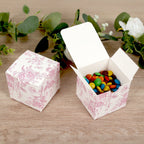 25 Pack Candy Treat Favor Boxes in French Toile Pattern - Matte Pink and White Party Gift Boxes, Cardstock Paper - 3"x3" - Bell Racket Store