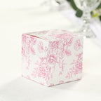 25 Pack Candy Treat Favor Boxes in French Toile Pattern - Matte Pink and White Party Gift Boxes, Cardstock Paper - 3"x3" - Bell Racket Store