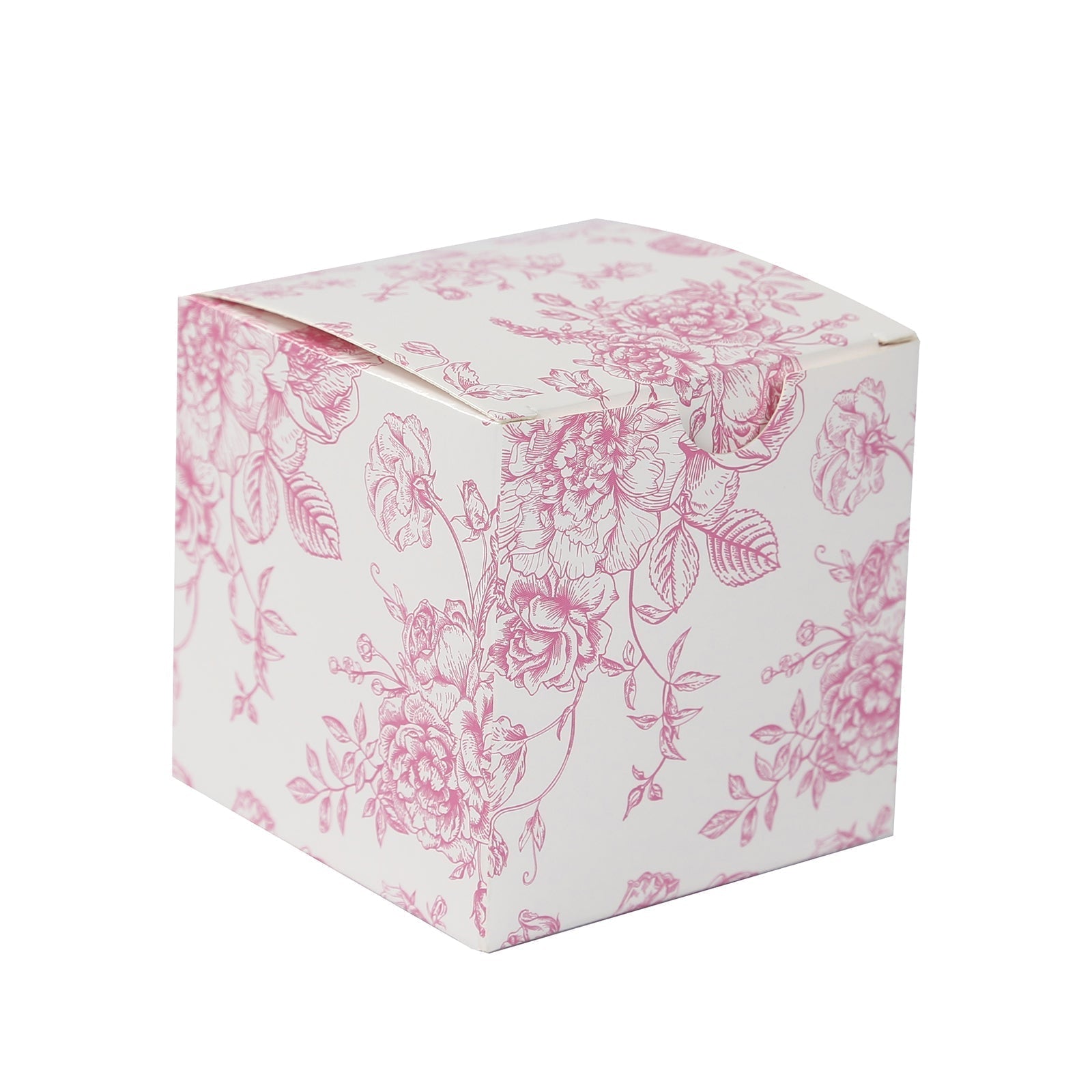 25 Pack Candy Treat Favor Boxes in French Toile Pattern - Matte Pink and White Party Gift Boxes, Cardstock Paper - 3"x3" - Bell Racket Store