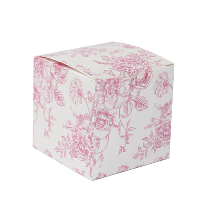 25 Pack Candy Treat Favor Boxes in French Toile Pattern - Matte Pink and White Party Gift Boxes, Cardstock Paper - 3"x3" - Bell Racket Store