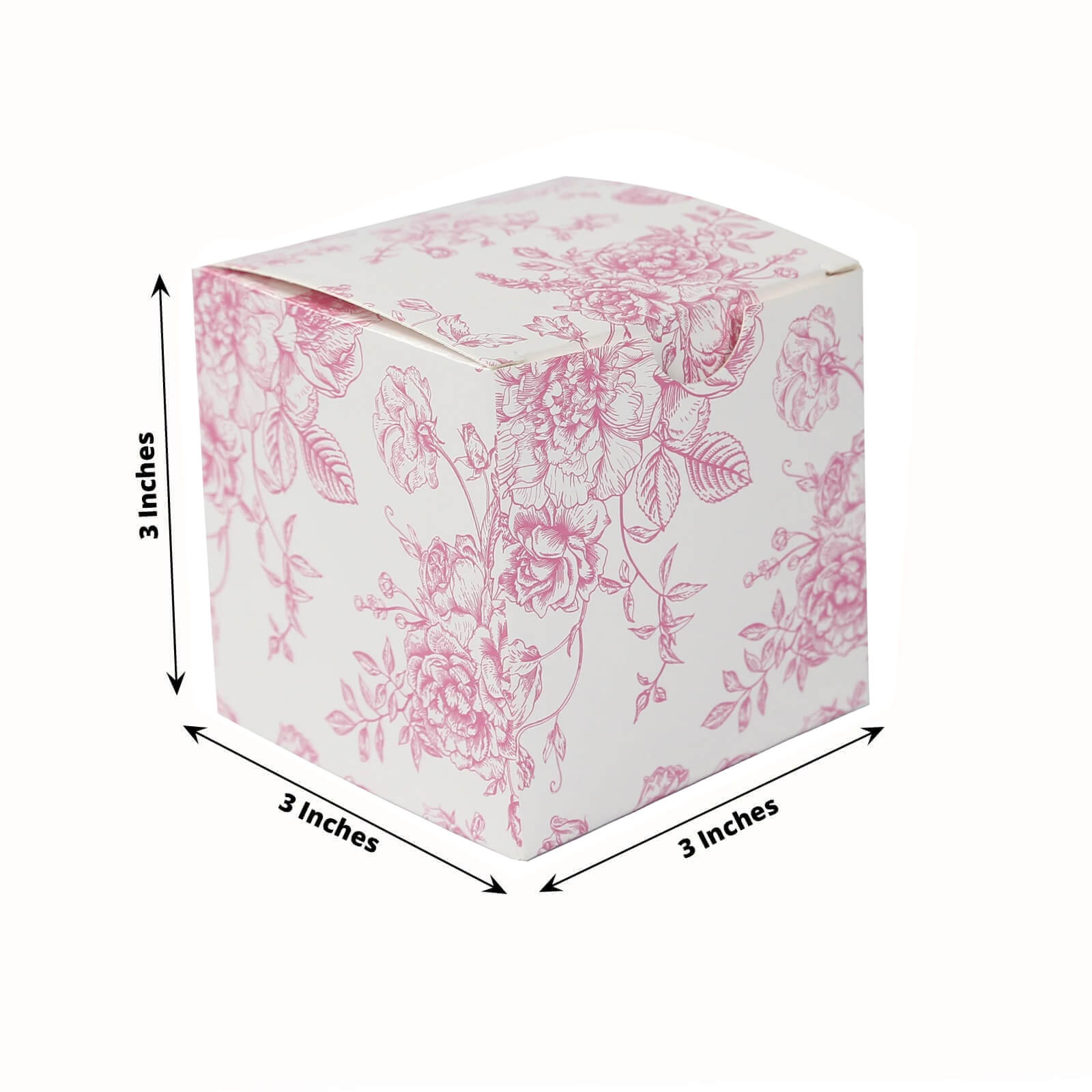 25 Pack Candy Treat Favor Boxes in French Toile Pattern - Matte Pink and White Party Gift Boxes, Cardstock Paper - 3"x3" - Bell Racket Store