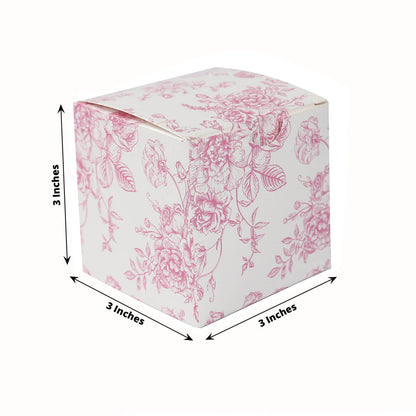 25 Pack Candy Treat Favor Boxes in French Toile Pattern - Matte Pink and White Party Gift Boxes, Cardstock Paper - 3"x3" - Bell Racket Store