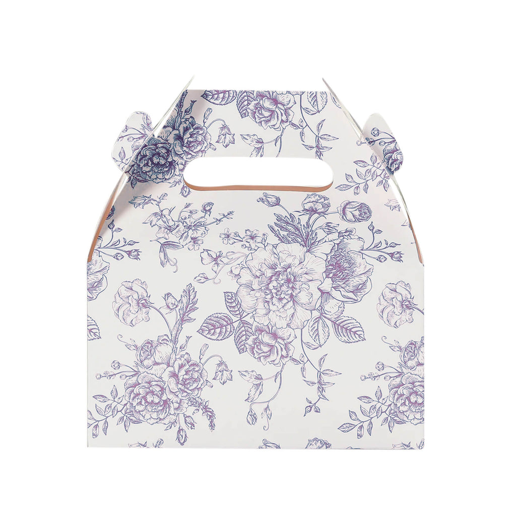 25 Pack Candy Treat Tote Boxes in French Toile Pattern - Matte Lavender and White Party Favor Gable Boxes, Cardstock Paper - 6"x3.5"x7" - Bell Racket Store