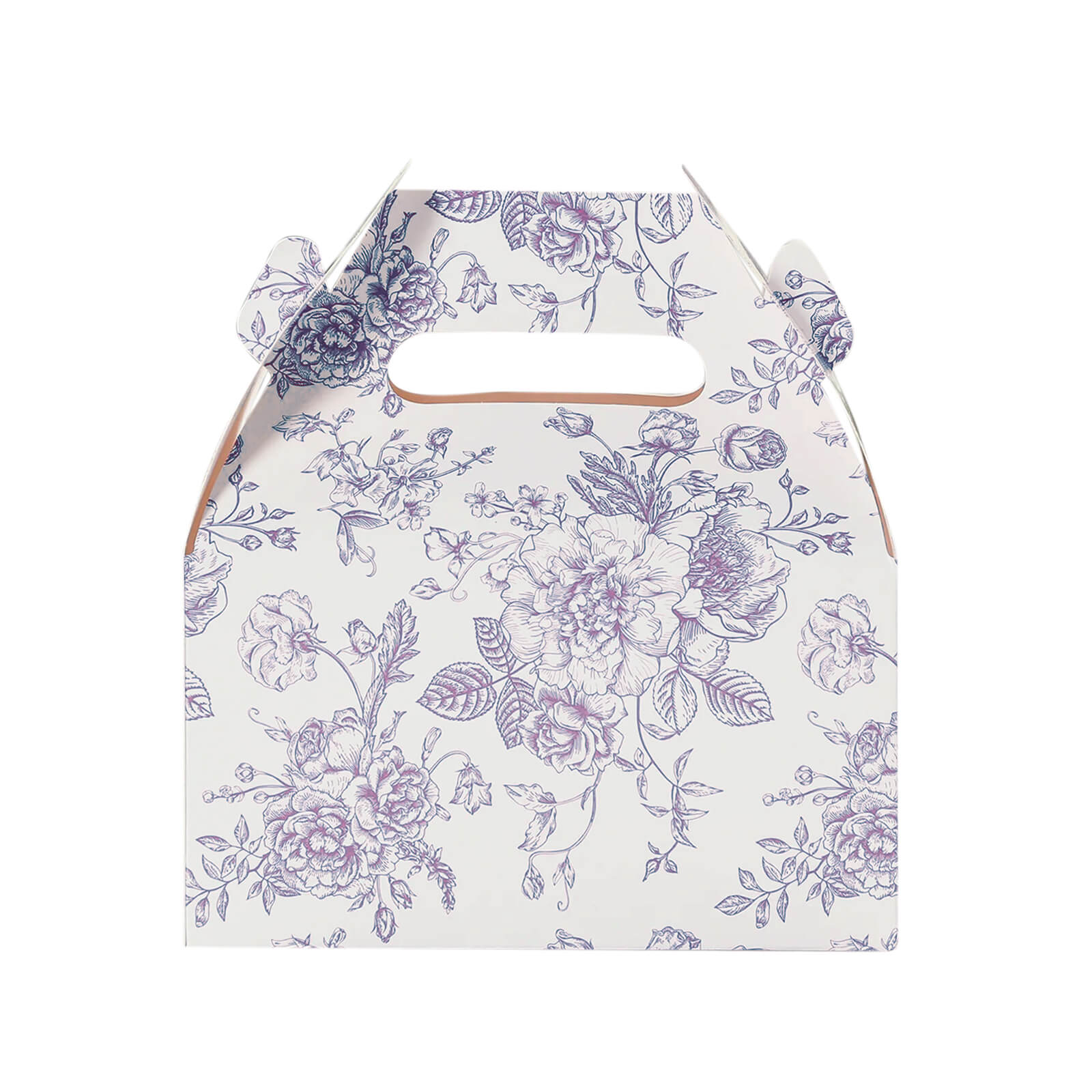 25 Pack Candy Treat Tote Boxes in French Toile Pattern - Matte Lavender and White Party Favor Gable Boxes, Cardstock Paper - 6"x3.5"x7" - Bell Racket Store