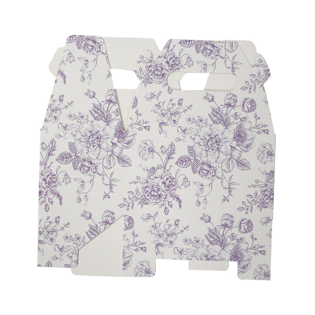 25 Pack Candy Treat Tote Boxes in French Toile Pattern - Matte Lavender and White Party Favor Gable Boxes, Cardstock Paper - 6"x3.5"x7" - Bell Racket Store