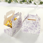 25 Pack Candy Treat Tote Boxes in French Toile Pattern - Matte Lavender and White Party Favor Gable Boxes, Cardstock Paper - 6"x3.5"x7" - Bell Racket Store