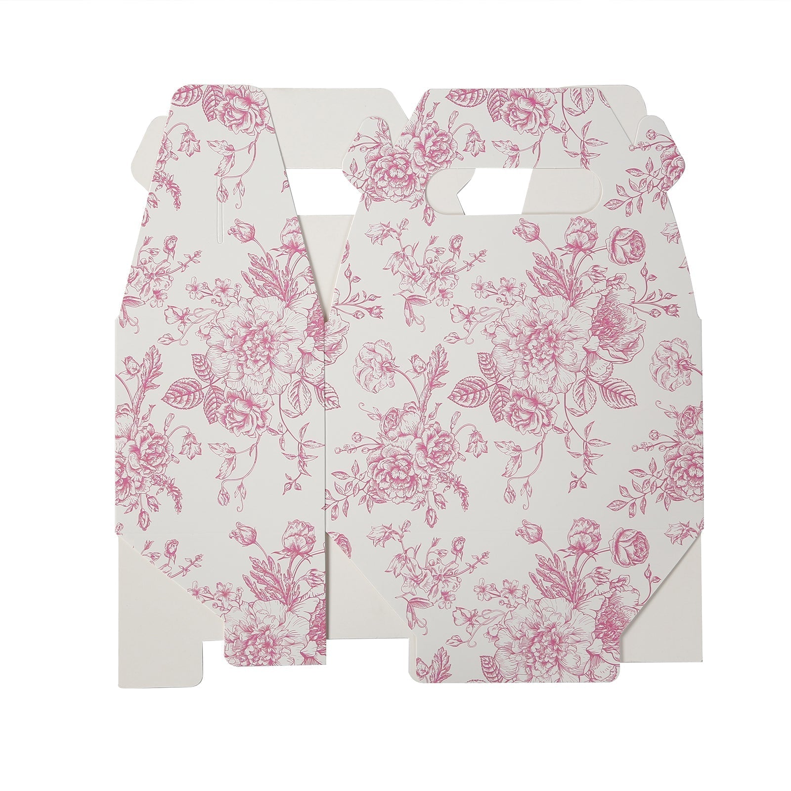 25 Pack Candy Treat Tote Boxes in French Toile Pattern - Matte Pink and White Party Favor Gable Boxes, Cardstock Paper - 6"x3.5"x7" - Bell Racket Store