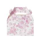 25 Pack Candy Treat Tote Boxes in French Toile Pattern - Matte Pink and White Party Favor Gable Boxes, Cardstock Paper - 6"x3.5"x7" - Bell Racket Store