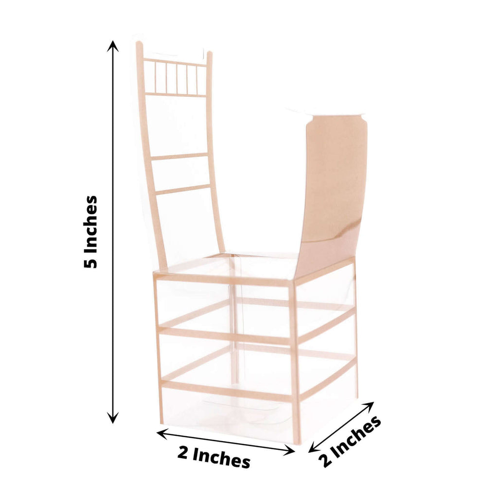 25 Pack Clear and Gold PVC Chiavari Chair - Shaped Party Favor Candy Gift Boxes - 2"x5" - Bell Racket Store