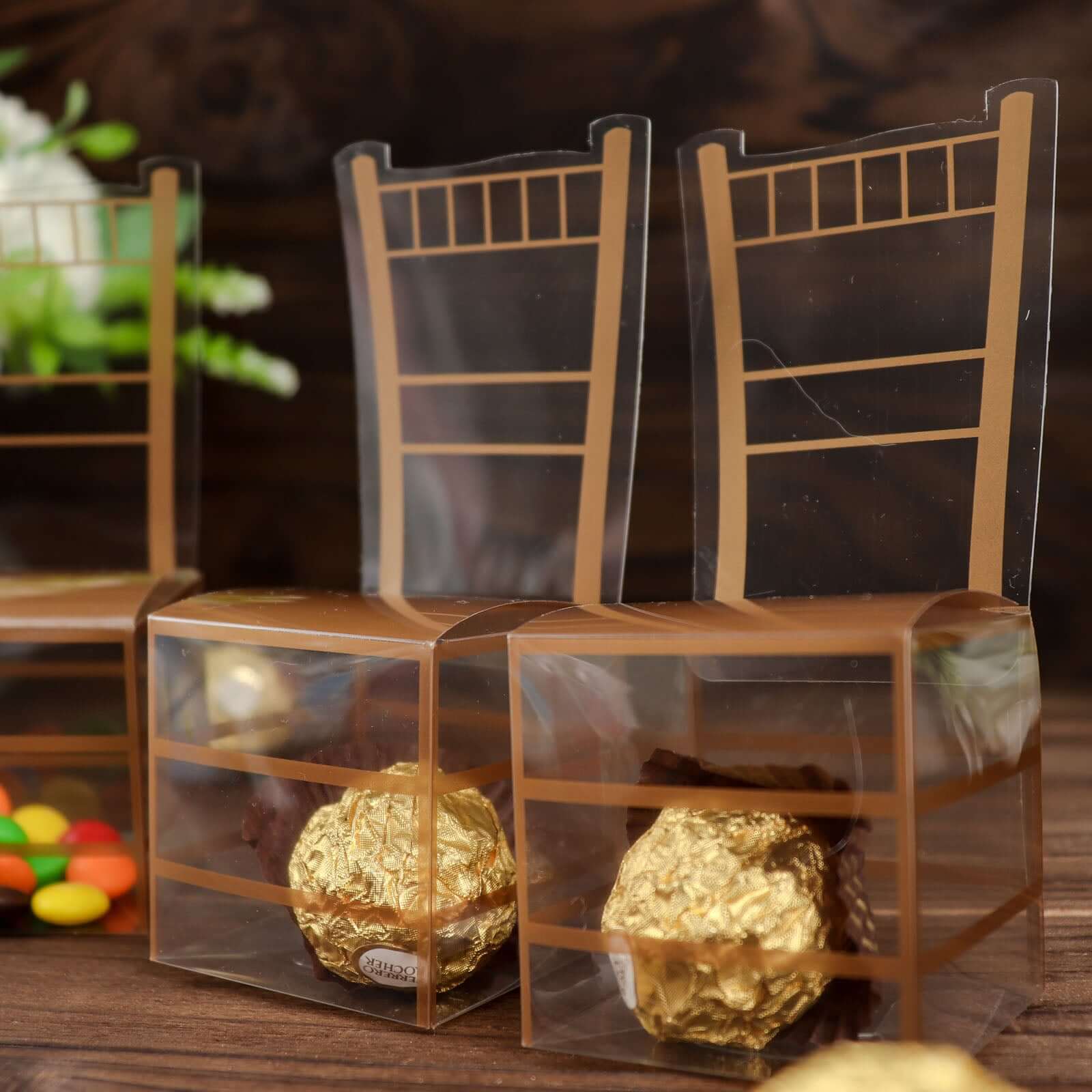 25 Pack Clear and Gold PVC Chiavari Chair - Shaped Party Favor Candy Gift Boxes - 2"x5" - Bell Racket Store