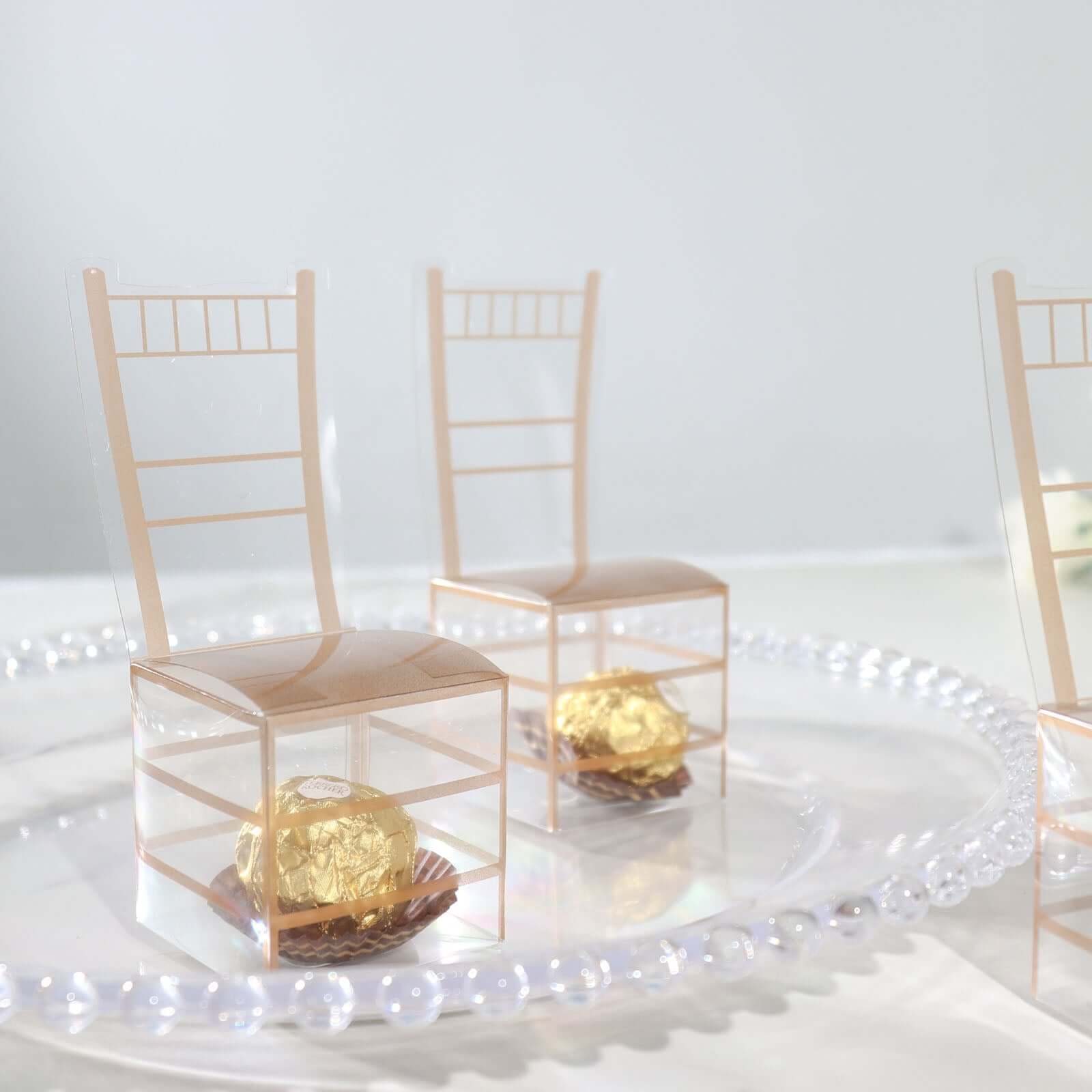 25 Pack Clear and Gold PVC Chiavari Chair - Shaped Party Favor Candy Gift Boxes - 2"x5" - Bell Racket Store