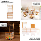 25 Pack Clear and Gold PVC Chiavari Chair - Shaped Party Favor Candy Gift Boxes - 2"x5" - Bell Racket Store