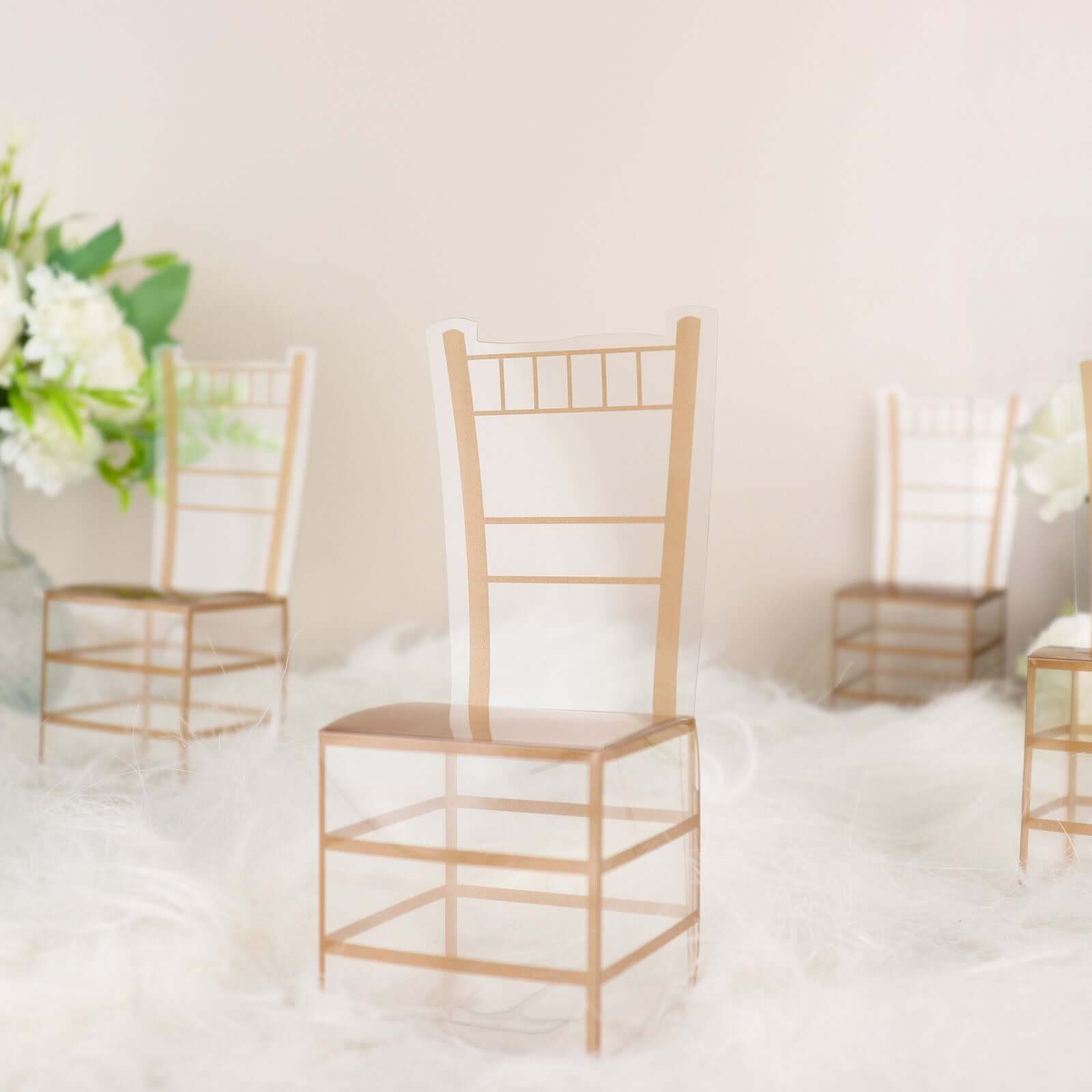 25 Pack Clear and Gold PVC Chiavari Chair - Shaped Party Favor Candy Gift Boxes - 2"x5" - Bell Racket Store