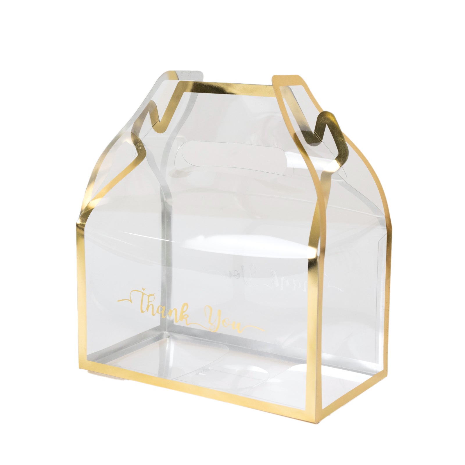 25 Pack Clear PVC Tote Gift Boxes with Gold Trim, Transparent Gable Candy Favor Boxes with Thank You Design - 6"x3.5"x7" - Bell Racket Store