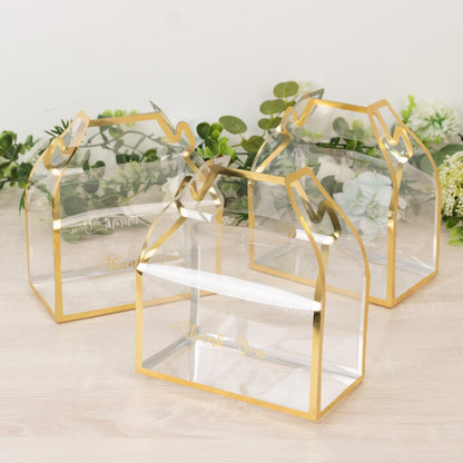 25 Pack Clear PVC Tote Gift Boxes with Gold Trim, Transparent Gable Candy Favor Boxes with Thank You Design - 6"x3.5"x7" - Bell Racket Store