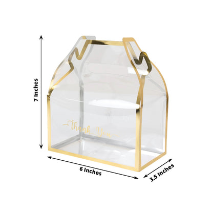 25 Pack Clear PVC Tote Gift Boxes with Gold Trim, Transparent Gable Candy Favor Boxes with Thank You Design - 6"x3.5"x7" - Bell Racket Store