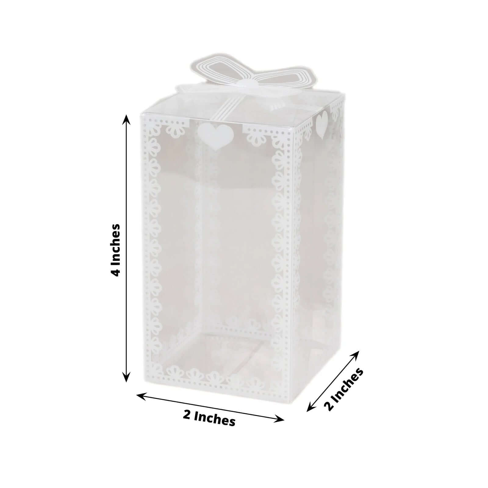 25 Pack Clear Rectangle Candy Gift Boxes With Bowknot and White Lace Pattern, 4" Transparent Plastic Party Favor Boxes - 2"x2"x4" - Bell Racket Store