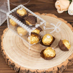 25 Pack Clear Rectangle Candy Gift Boxes With Bowknot and White Lace Pattern, 4" Transparent Plastic Party Favor Boxes - 2"x2"x4" - Bell Racket Store