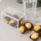 25 Pack Clear Rectangle Candy Gift Boxes With Bowknot and White Lace Pattern, 4" Transparent Plastic Party Favor Boxes - 2"x2"x4" - Bell Racket Store